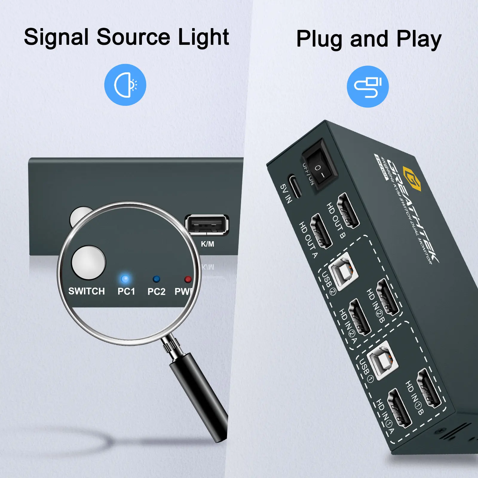 4K KVM - Facilitate Quick Dual-computer Display Changes. Plug and Play, Useful in All Cases. Ultra-HD 4K for Excellent Vision