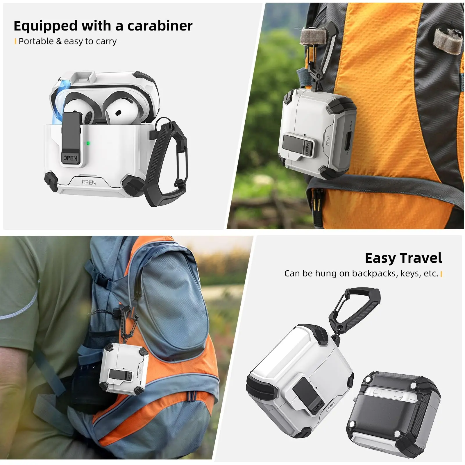 Etui na AirPods 4 z uchwytem na telefon Automatyczne otwieranie Pełna ochrona Bezpieczne etui z zestawem czyszczącym i brelokiem do kluczy dla AirPods 4