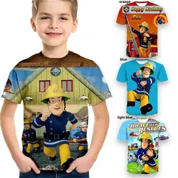 Fireman Sam Rescues T Shirt Kids Boys Short Sleeved Tee Shirts 3D Print Children Safety Education Animation T-Shirt Fashion Tops