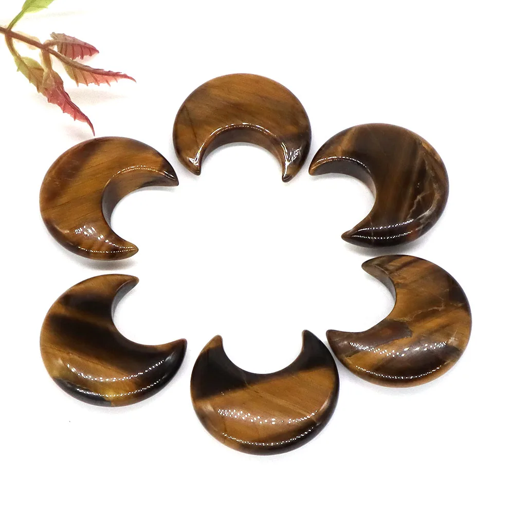 10 Pcs 30mm Moon Natural Gemstone Yellow Tiger Eye Crystal Reiki Healing Stone DIY Pendant For Making Mascot Jewelry Love Gift