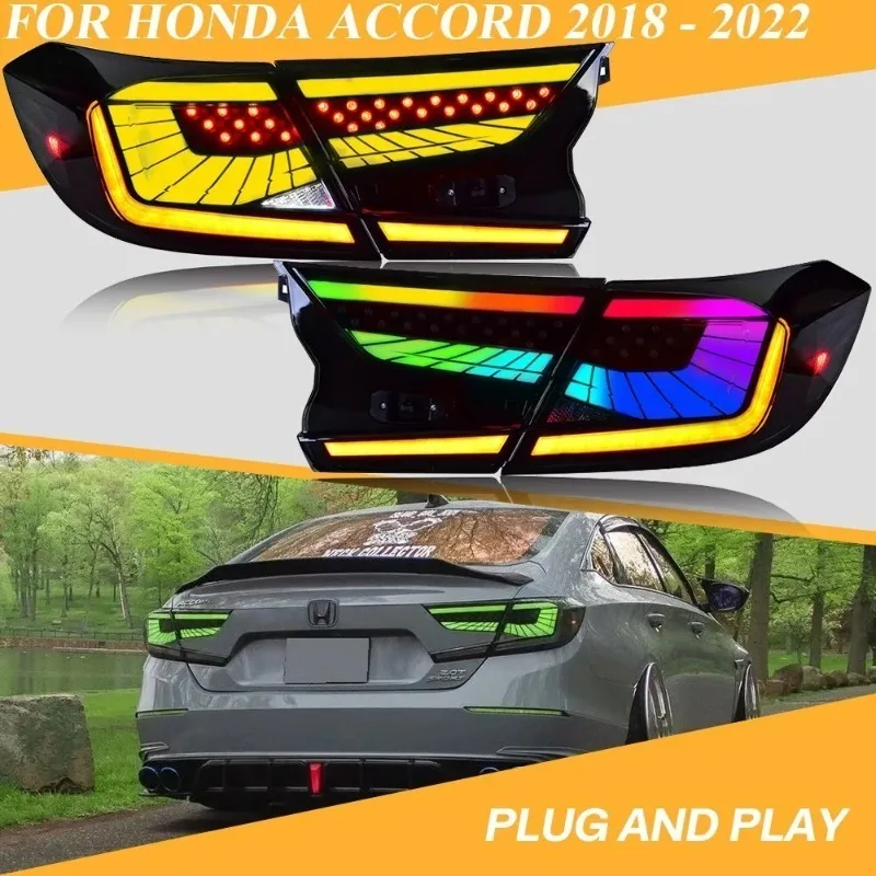 

For Honda Accord 2018-2022 LED Tail Lights, Smoked Lens with RGB Sequential Turn Signal