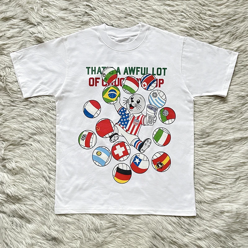 Retro American Cartoon Print Short Sleeve T-Shirt Cotton Breathable Casual Style for Youth Daily Wear Summer T-Shirt
