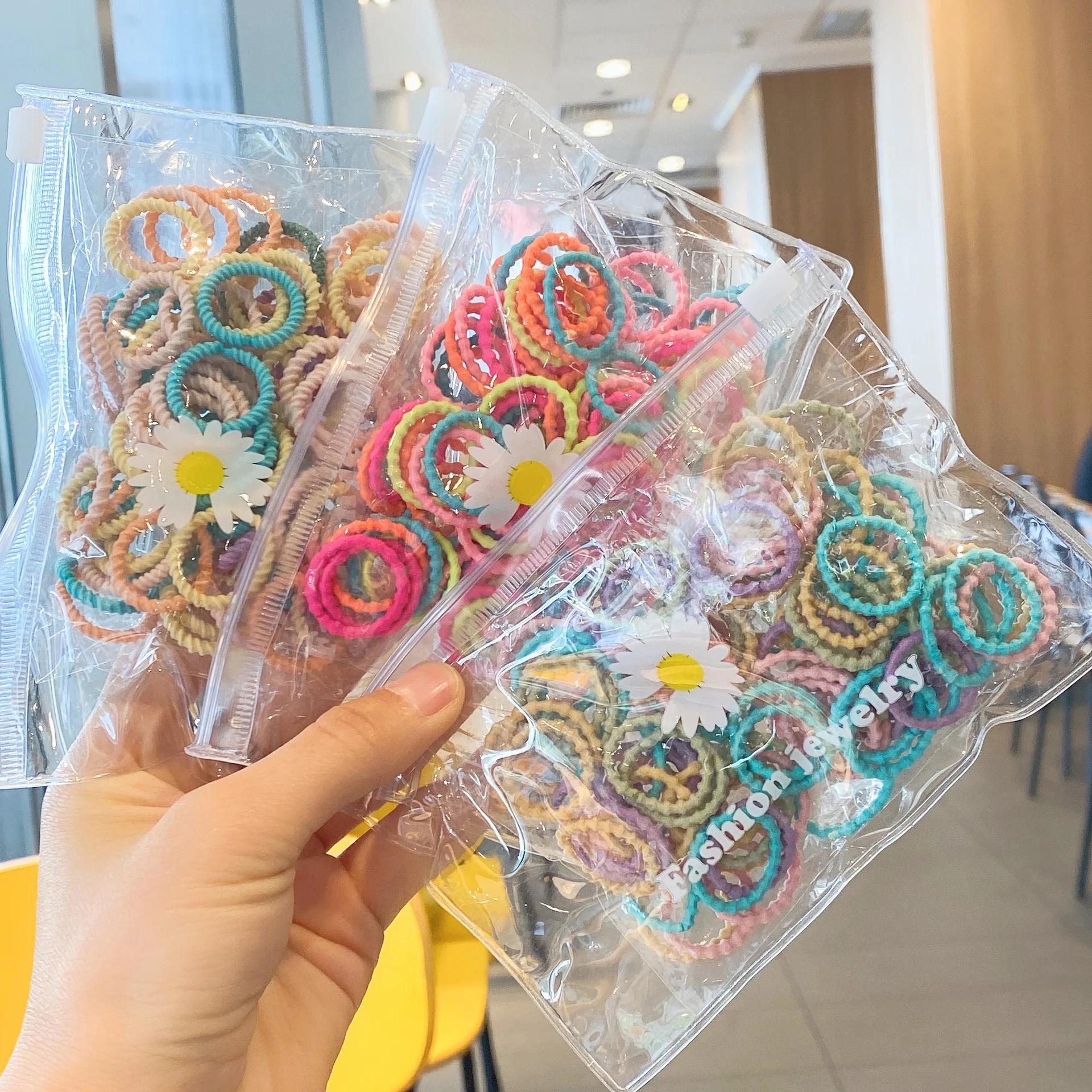 Children's 100 Multi Color Candy Hair Ropes Mixed With Small Rubber Band Double Layer Wavy Circle Baby Korean Version Thumb