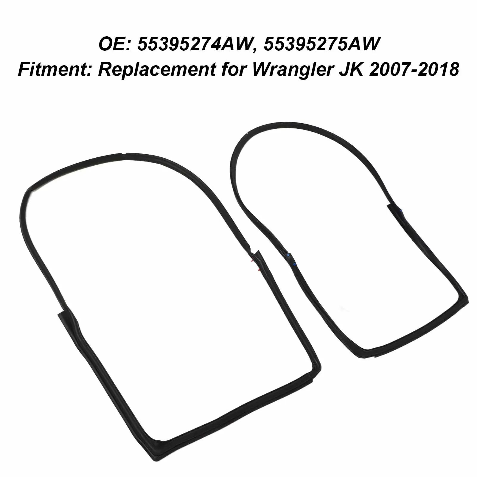 2Pcs Front Door Weatherstrip Seal Waterproof Windproof Rubber 55395274AW for Wrangler JK 2007 to 2018