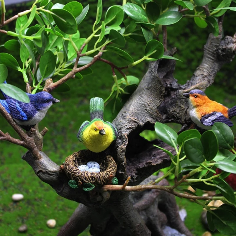 Figuras de pájaros para decoración de casa de muñecas, adornos de Micro paisaje, Nido de Pájaro, huevos de pájaro, Mini jardinería, bonsái, modelo de simulación, 4 piezas por juego