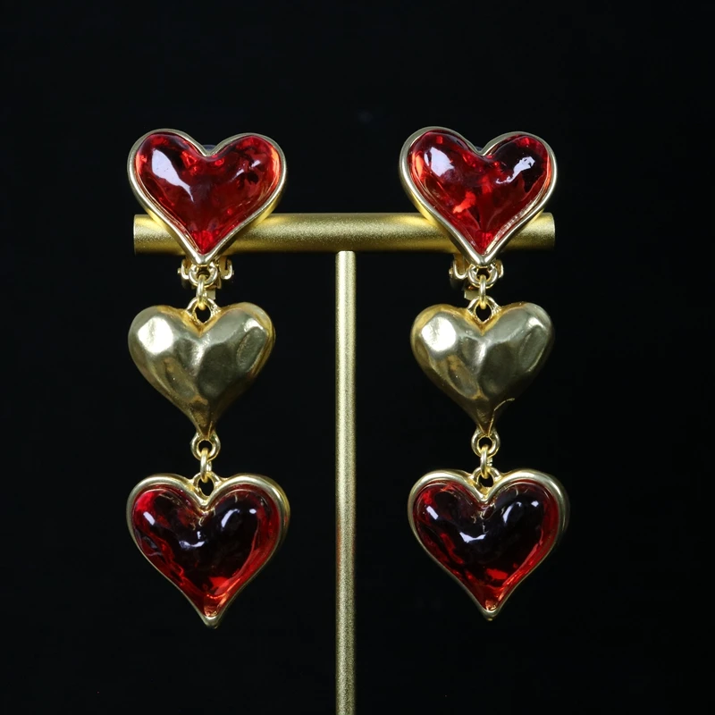 Lovely Heart Earrings Jewelry Red Romantic Gifts Long Pendant For Women\'s Jewelry