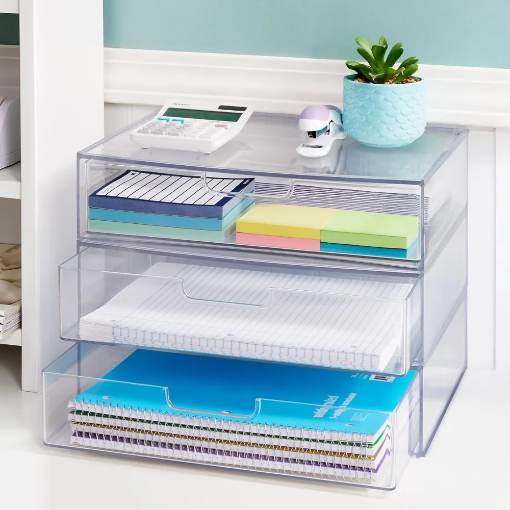 Stackable Organizer Drawers Set of 2 Clear 12.5