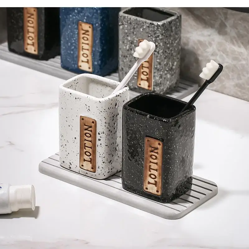 Bathroom Storage,Toothbrush Cup,Vintage Ink Dots, Ceramics, Soap Dispensers, Toothbrush Holders, Boxes,Bathing Supplies