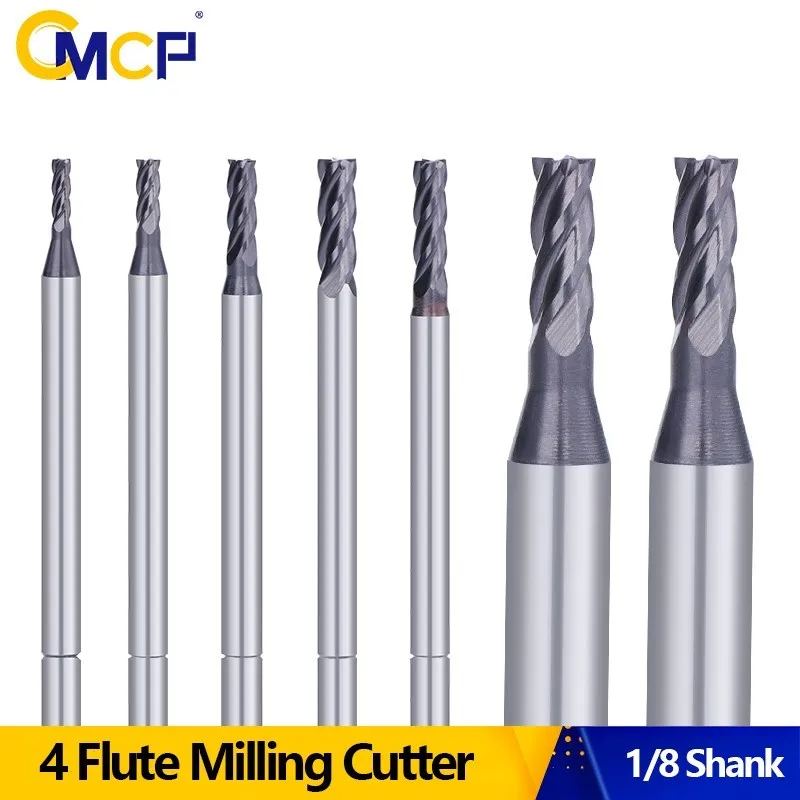 

CMCP Router Bit 1/8 Shank 4 Flute Milling Cutter Flat Milling Bit Carbide End Mill for Wood Metalworking Tool CNC Machine Cutter