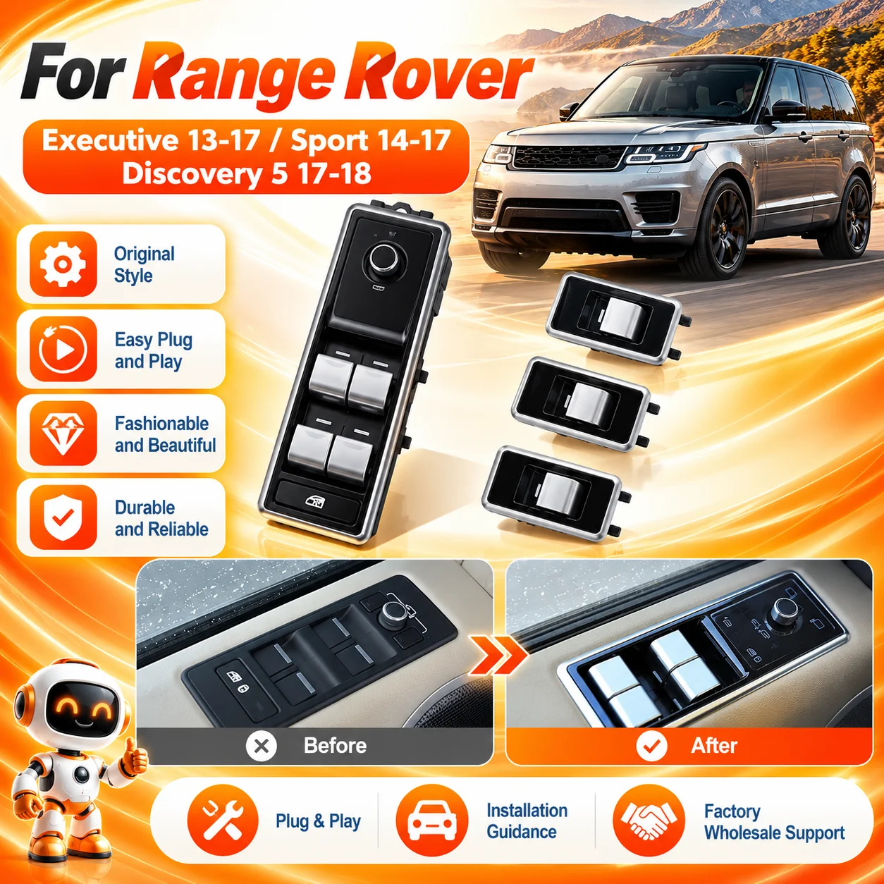 Power Window Glass Control Switch For Land Rover Range Rover Sport Discovery 5 Electric Door Window Lift Button Auto Parts