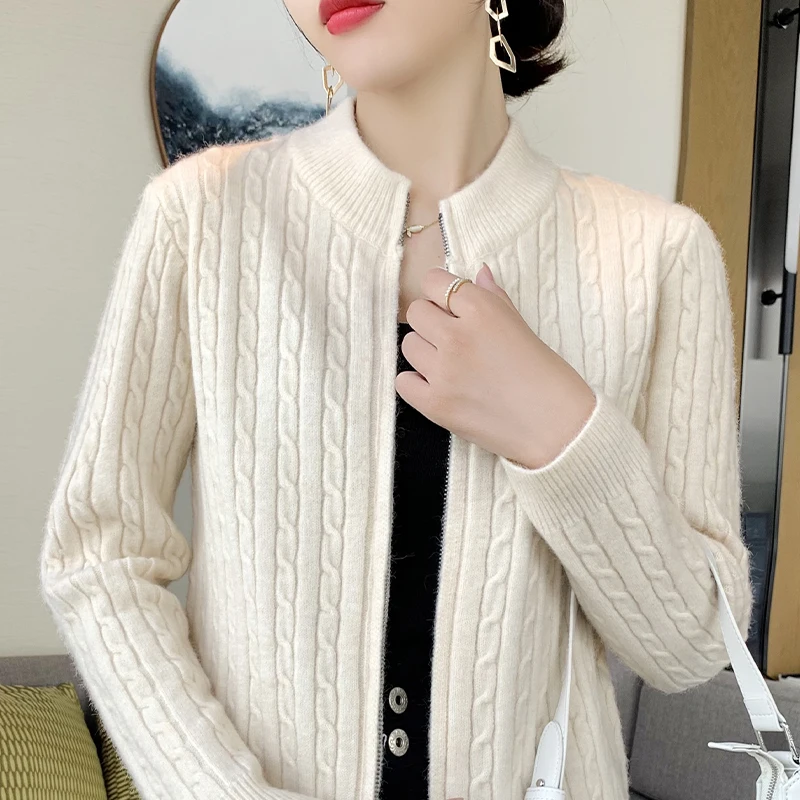 Fried dough twist sweater coat cardigan female lazy style spring and autumn thickened loose Korean retro hooded sweater top fash