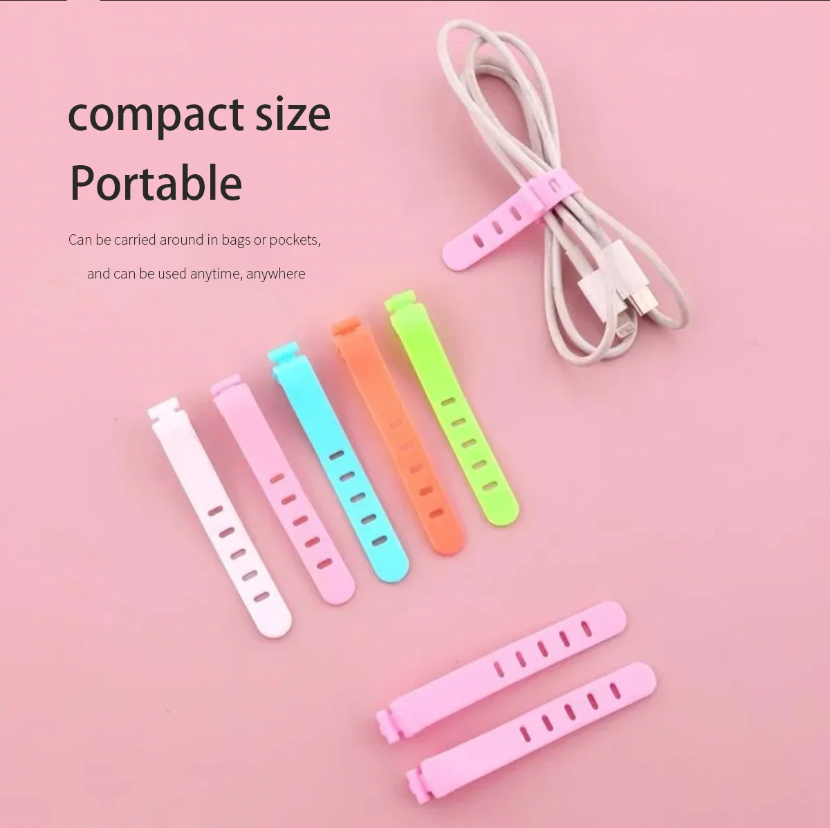 Silicone Cable Ties (10-Pack) Colorful Reusable Cord Organizers for Phone Charging Cables, Earphone Cables, Home Office Desks, and Cars