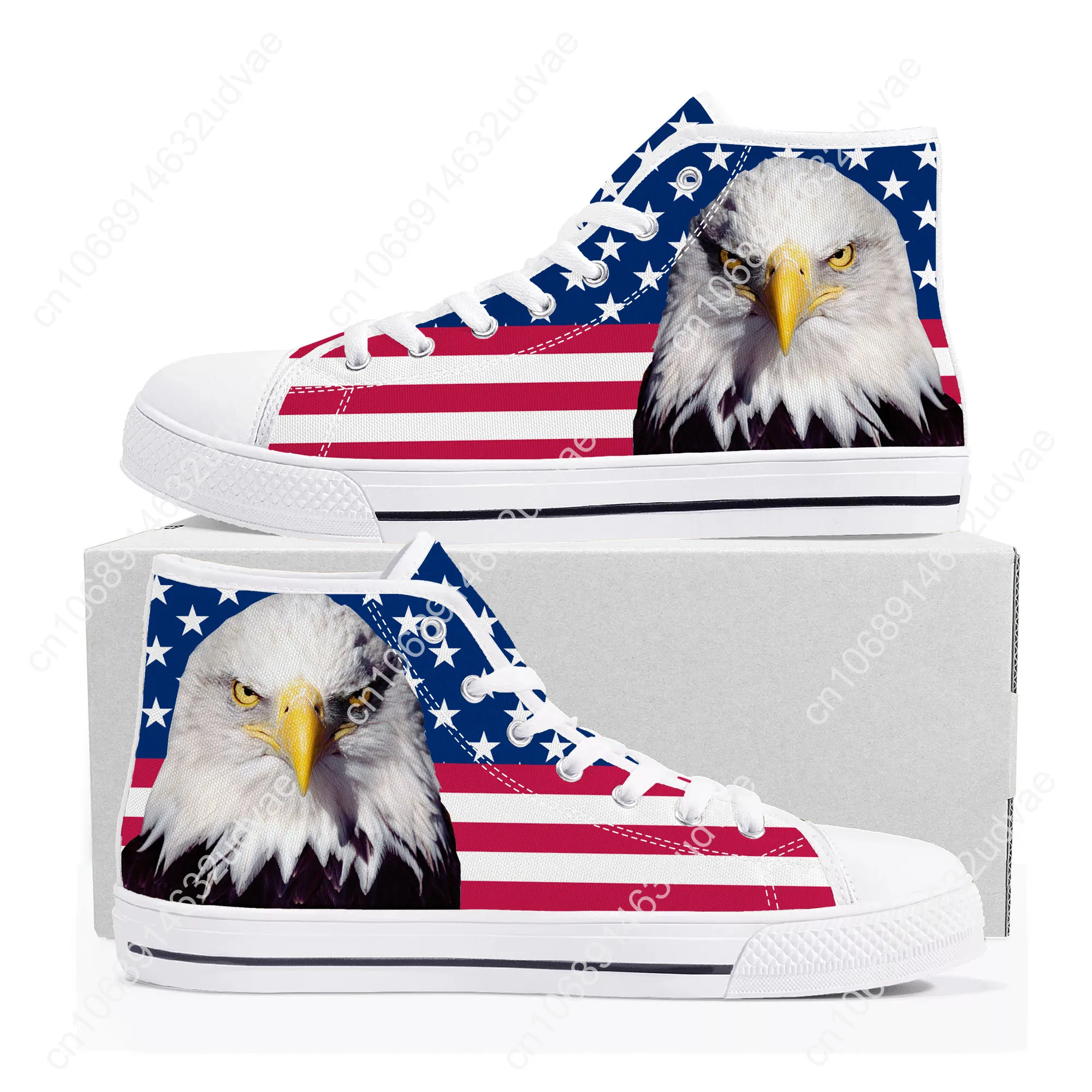 USA Flag American Red Blue White Art High Top Sneakers Mens Womens Teenager Canvas Sneaker Casual Couple Shoes Custom Shoe