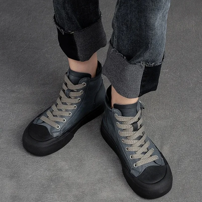 

2025 г., туфли на плоской платформе в стиле ретро, осенние новые туфли из натуральной кожи с круглым носком, повседневная обувь на толстой подошве, универсальные короткие ботинки