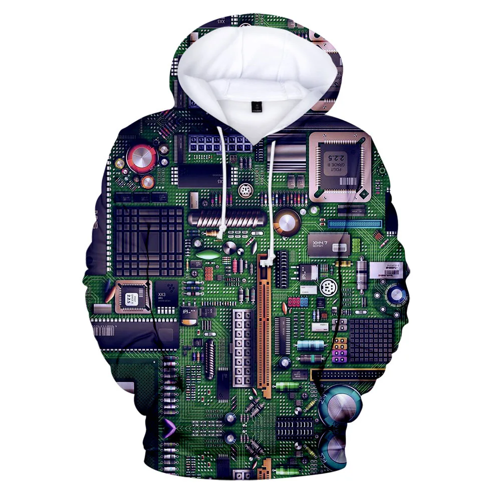 Sudadera con capucha para hombre, jersey con estampado 3D de placa de circuito de Chip electrónico creativo, estilo Harajuku, ropa de otoño, novedad