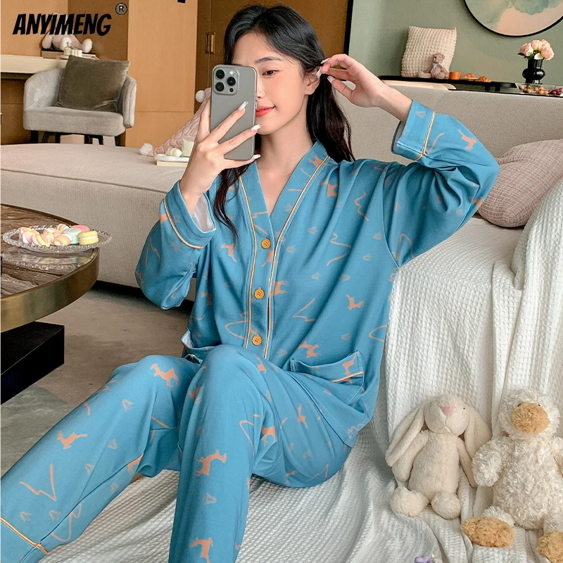 Cute Cats M-5XL Kimono Autumn Winter Woman Pajamas Set Sleepwear Lady Home Clothes Soft Faux Cotton Nightwear Casual Pijamas