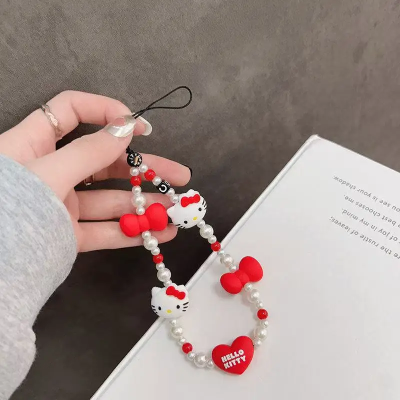 سانريو مرحبا كيتي Kawaii اللؤلؤ حزام المفاتيح المعلقات حامل سيليكون مكافحة فقدان سلسلة كروسبودي للهواتف سلسلة أنيمي هدية #2