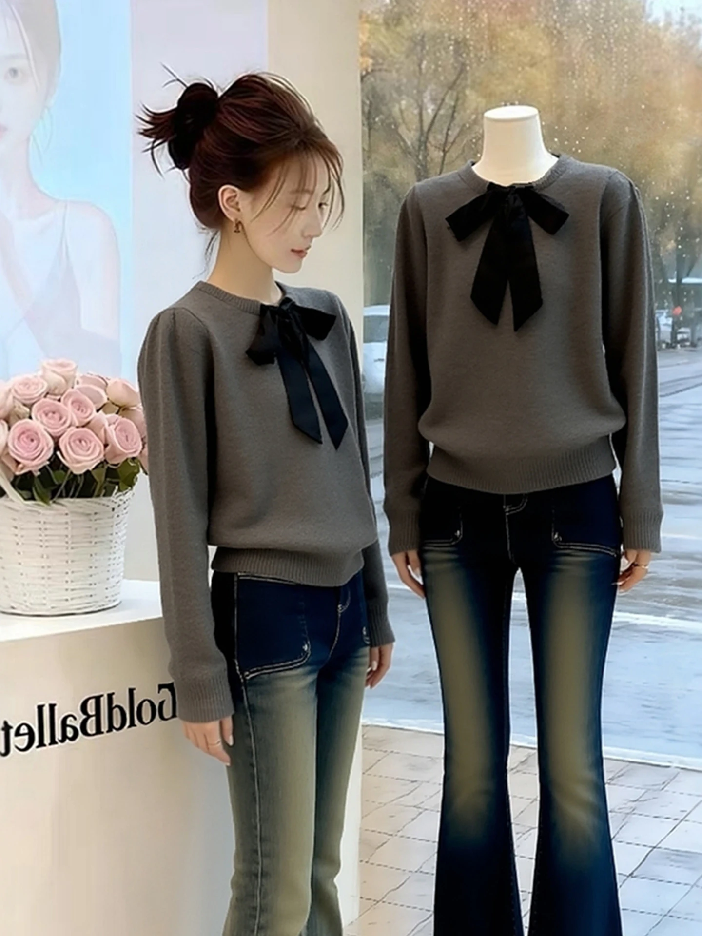 

Faionable Camere Knitted Sweater with Knot Long Sve Inner Wear Slimming Base irt Sweet Sle Winter 2025 N...