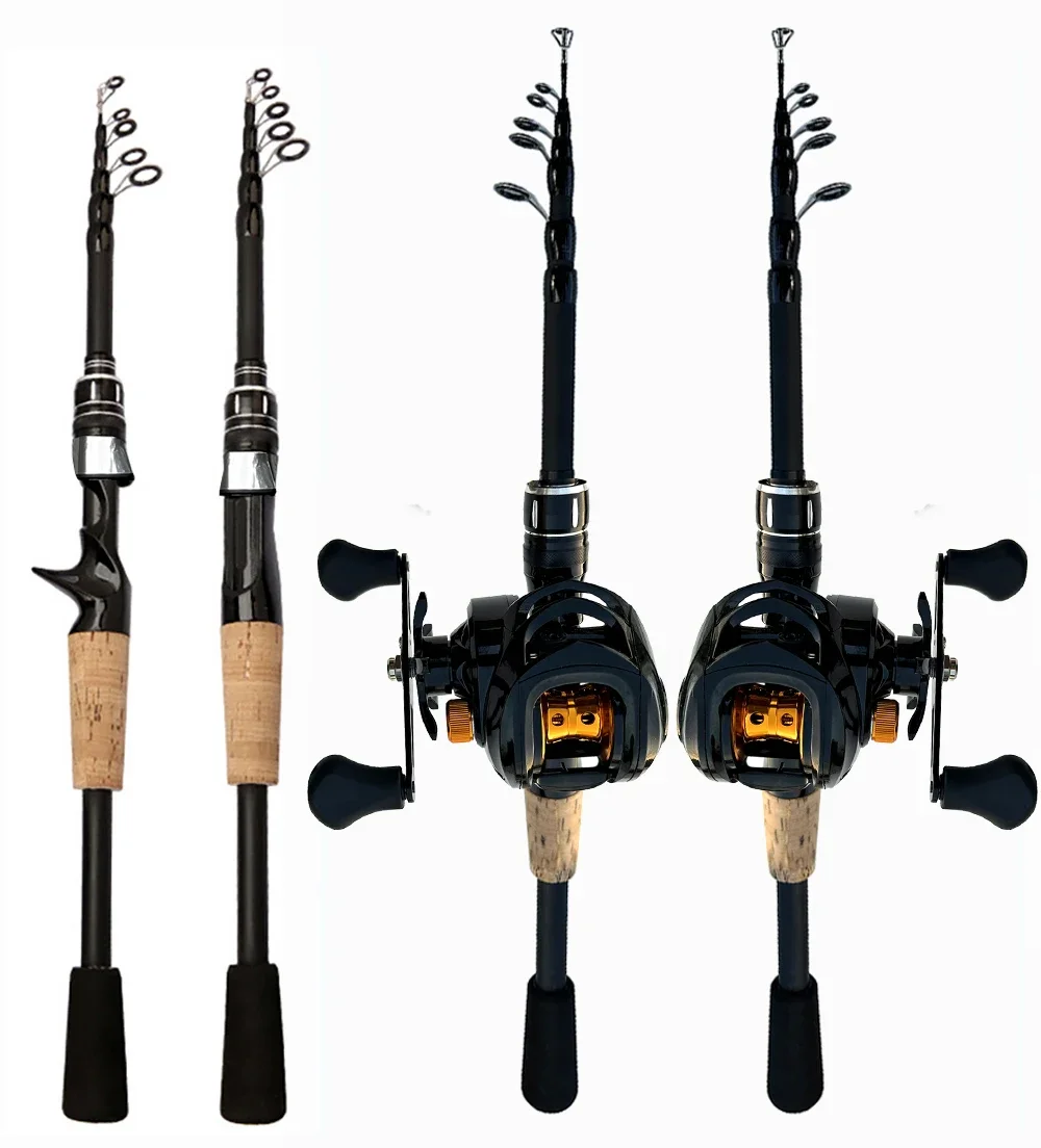 Baitcasting Fishing Rod and Reel Combo Spinning/Casting Top Quality Carbon Fiber Pole Telescopic 18+1BB Reels Set 1.5m-2.4m