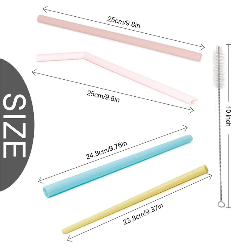 BOZZH 6Pcs Reusable Silicone Straw Drinking Straws With Cleaning Brush  Environmental Protection Straws Party BPA Free