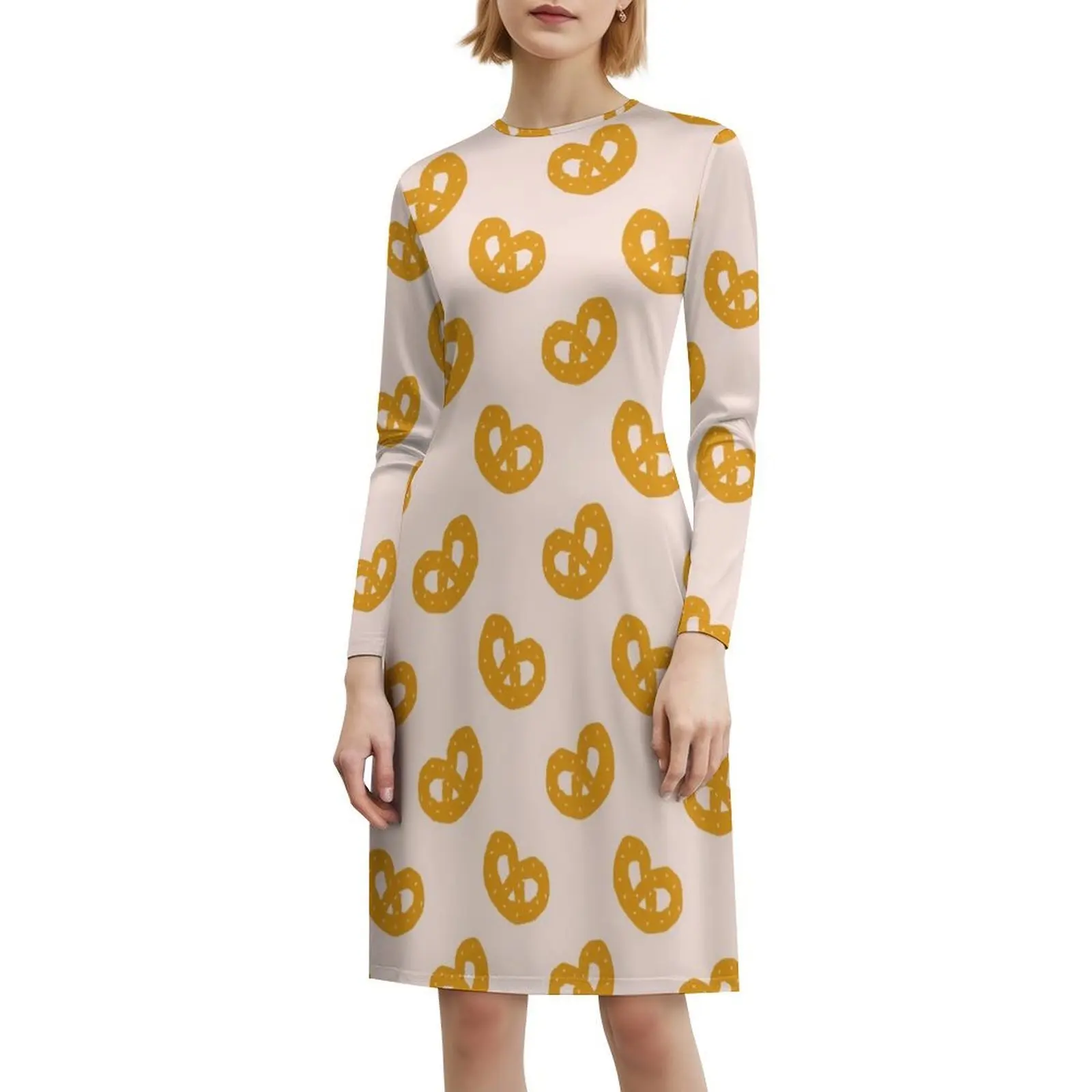 Pretzel-vestido rosa con estampado de Hip Hop para mujer, ropa informal con estampado gráfico para fiesta y Club, patrón de textura de fondo de dibujos animados para noche