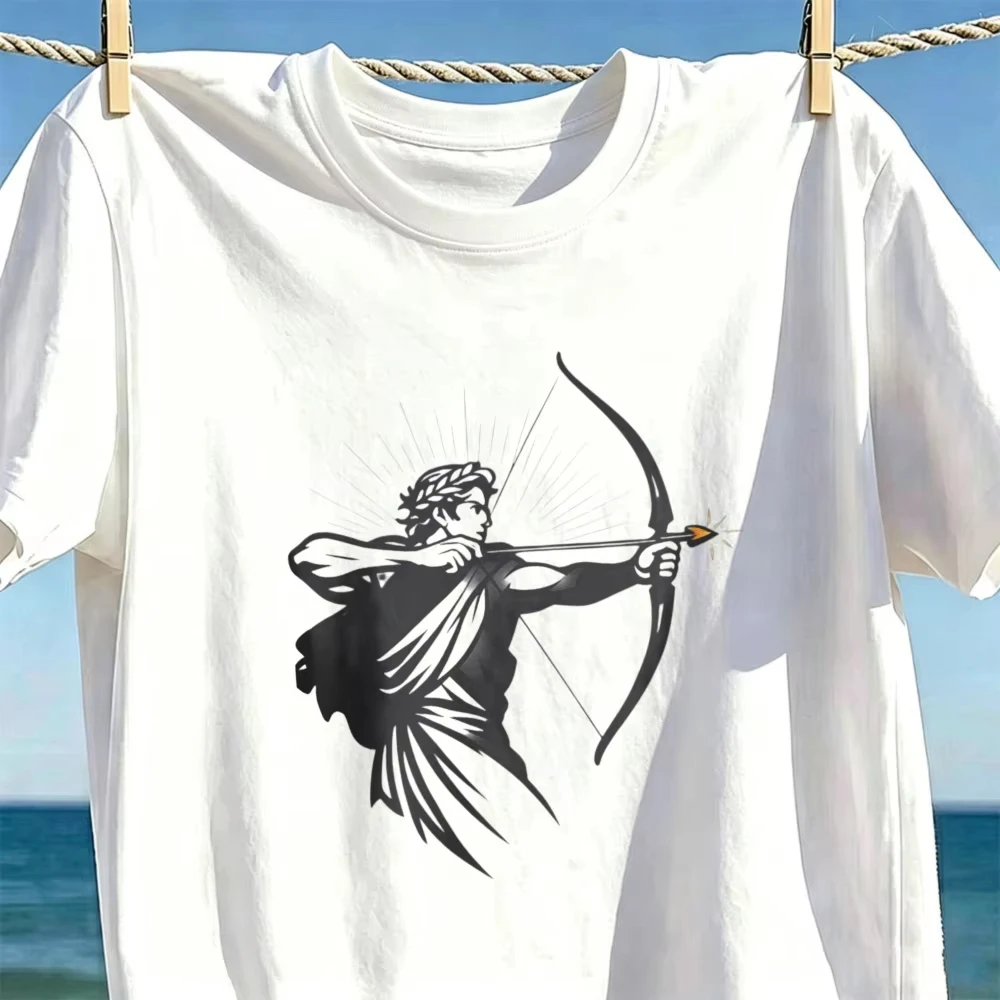2026 Greek God Apollo Classic Archery God Silhouette Cotton Tops Men Minimal Mythology Bow Graphic Tee An