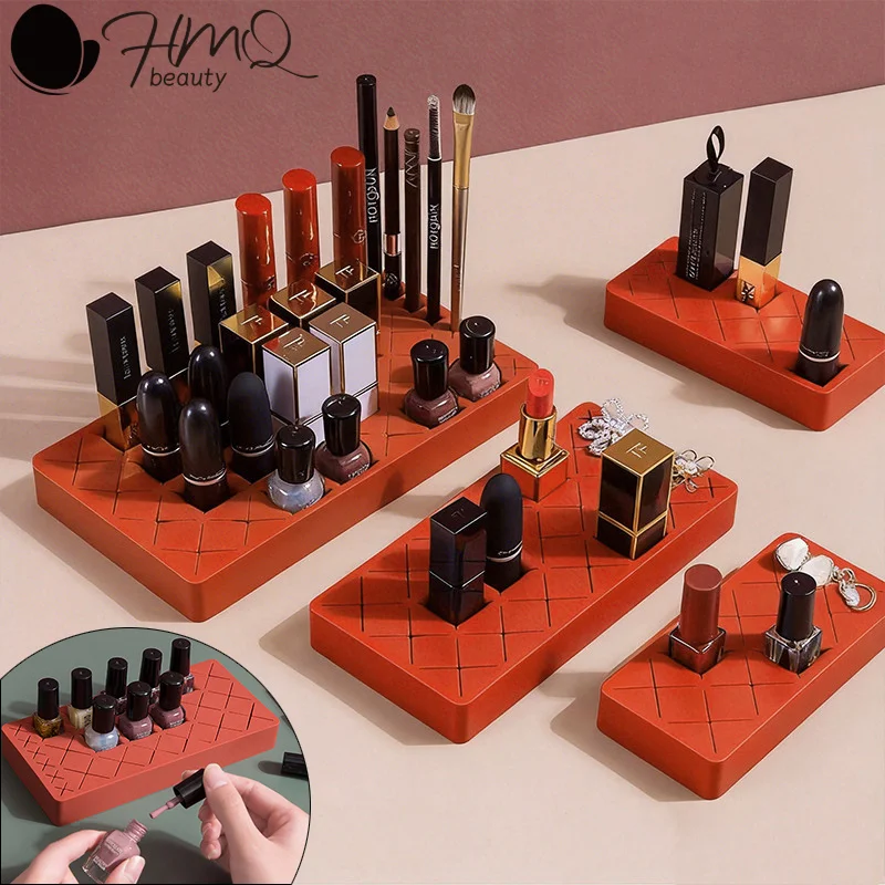 

Flexible Grid Silicone Makeup Organizer Adjustable Lipstick Storage Rack for Vanity Desk Expandable Cosmetic Makeup Brush Holder