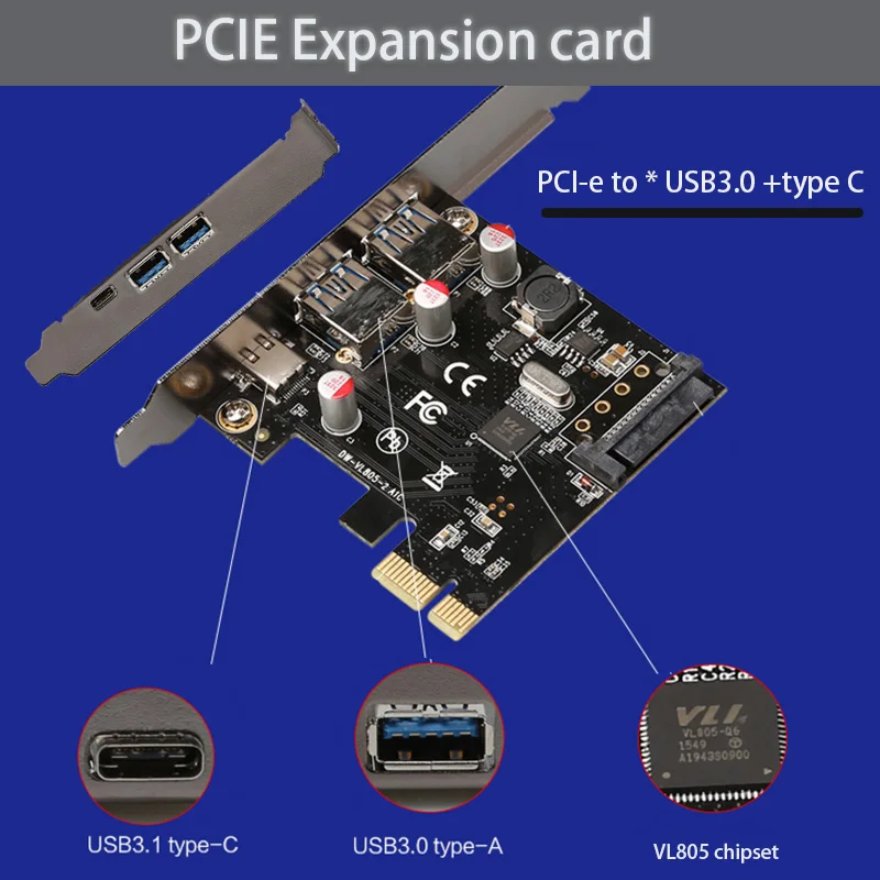 

PCI-e to USB3.0 type C Game Adapter computer accessories PCI-E riser card pci express Splitter Adapter Expansion Card Game Hub