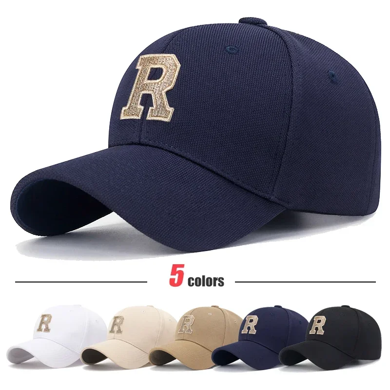 

New High Quality Cotton HardTop Baseball Cap Elastic Pineapple Cloth Material Gold Thread Embroidery Craft R Letter Design Style