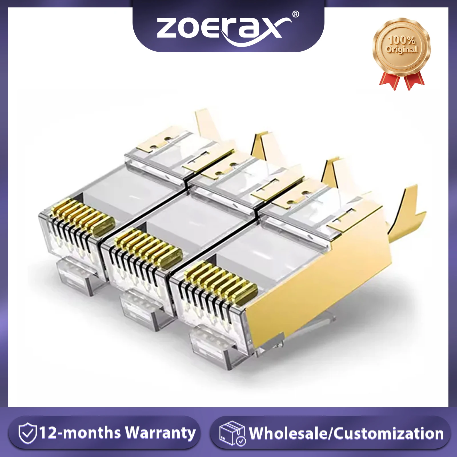 ZoeRax 10PCS CAT6A/CAT7 Shielded Connector, Non-Pass Through RJ45 Ethernet Ends 50u Gold Plated 8P8C Modular Plugs FTP/STP Cable