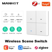 Tuya ZigBee3.0 Smart Wireless 4 Gang 12 Scene Switch Push Button Controller Battery Powered Automation Scenario for Tuya Devices