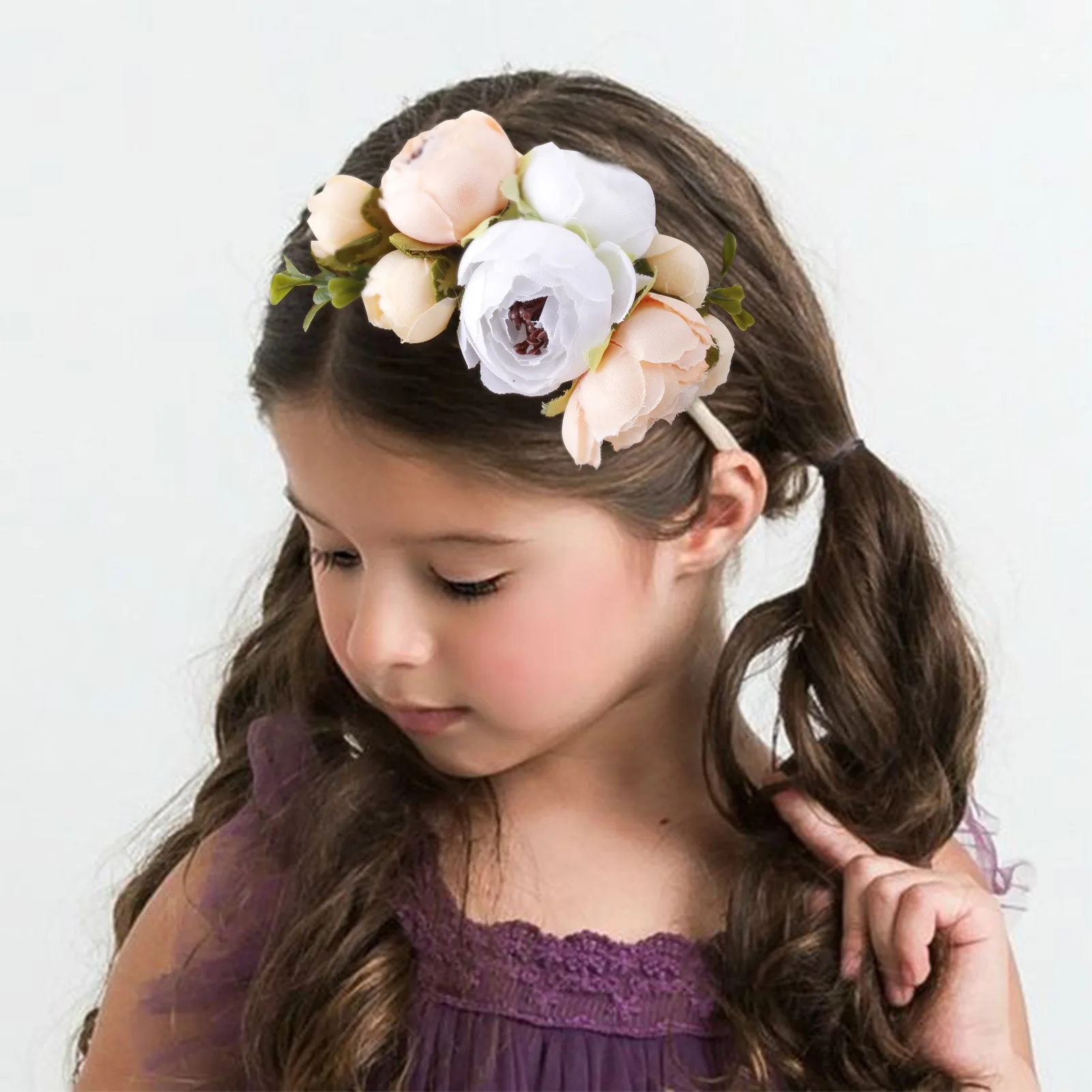 Baby Princess Style Headwear Girls Flowers Headband Rose Headbands for Girl 3-12 Years Old 8 Roses Girl Headbands