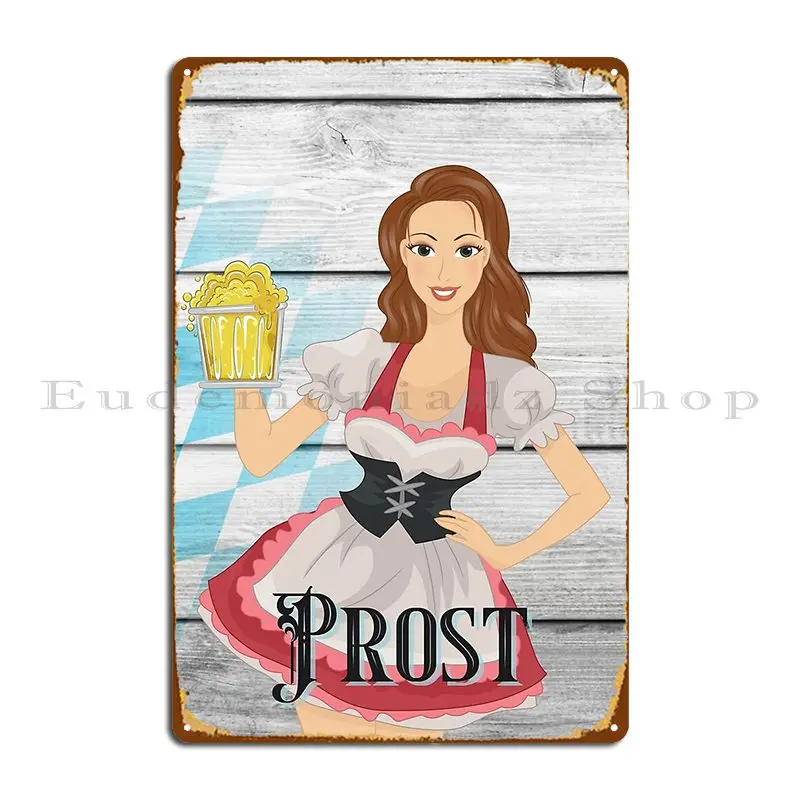 Prost wear dirndl bebida bier celebrar oktoberfest felicidades sinal de metal impressão enferrujada decoração de parede personalizada clube estanho cartaz