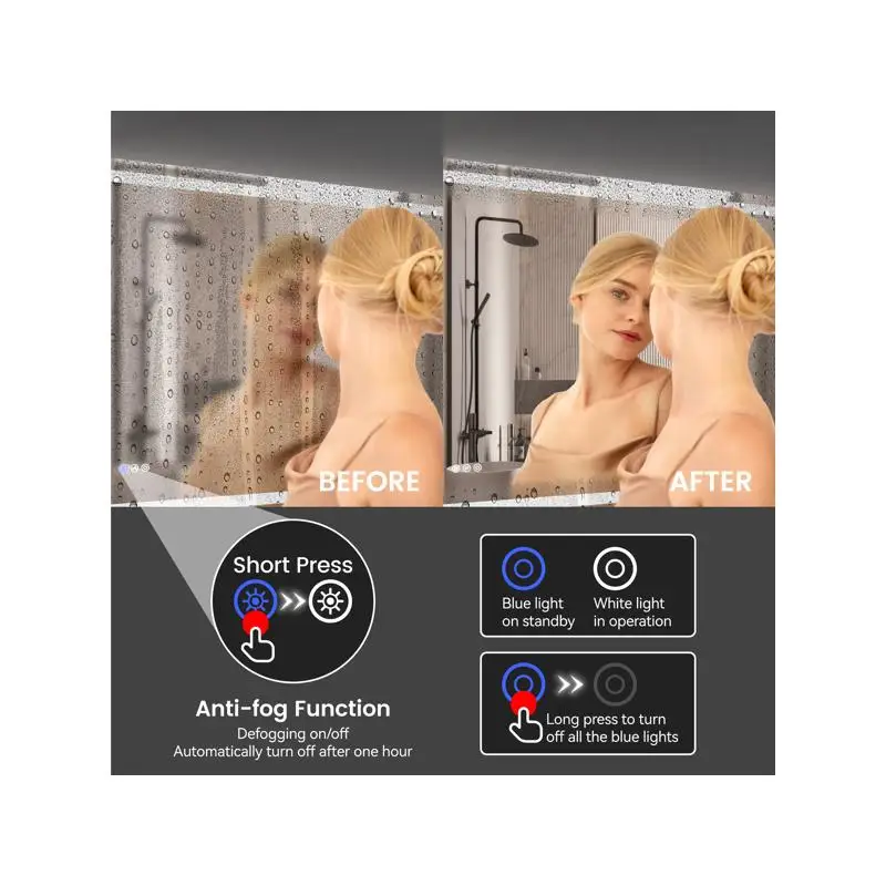 مرآة حمام LED مقاس 28 × 36 بوصة، مضاءة أمامية وخلفية، 3 ألوان قابلة للتعديل، ذاكرة سطوع، مرآة زينة مضادة للضباب #5