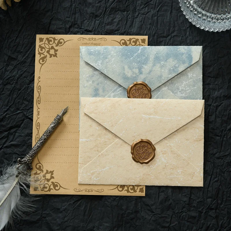 New 5Pcs Gilded Channel‑Style Shadow Envelopes Textured Envelopes Handwritten Love Letters Birthday Greeting Cards Invitations