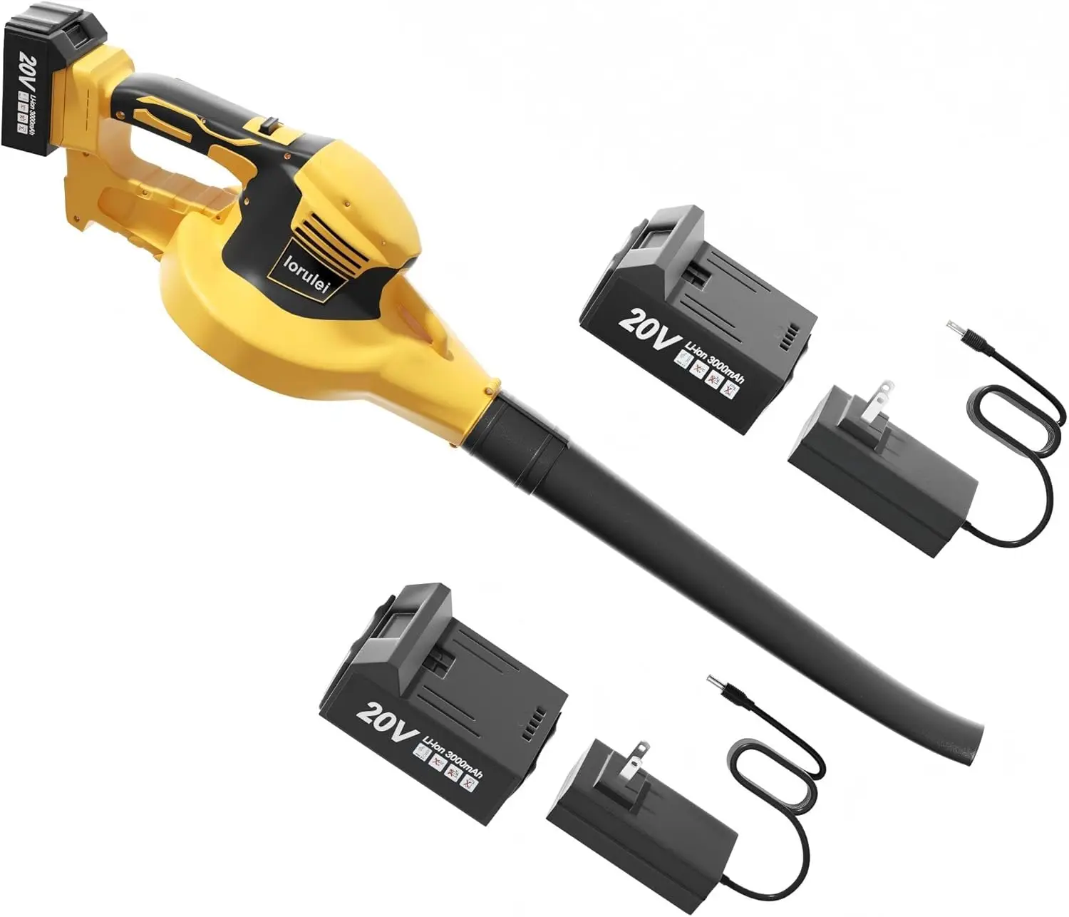 

Модернизированный аккумуляторный вентилятор для листьев 20 В, 2 аккумулятора и быстрые зарядные устройства, мощный для очистки патио от пыли и листьев газона