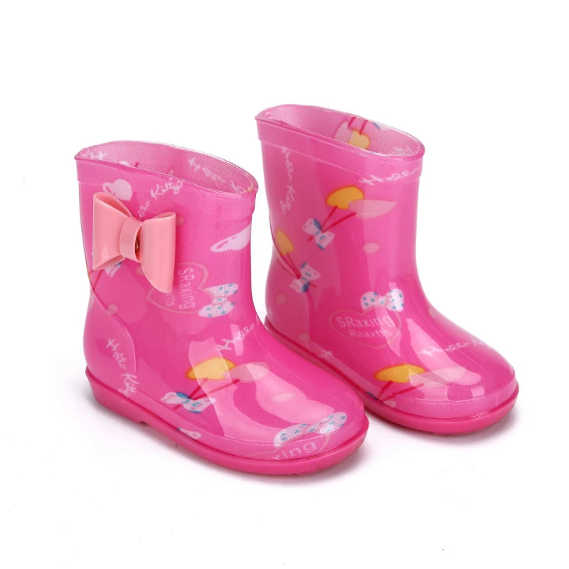 New Children Boys Girls PVC Rain Boots Waterproof Bowtie Rainboots Kids Water Shoes Wellies Non-slip Rain Shoes