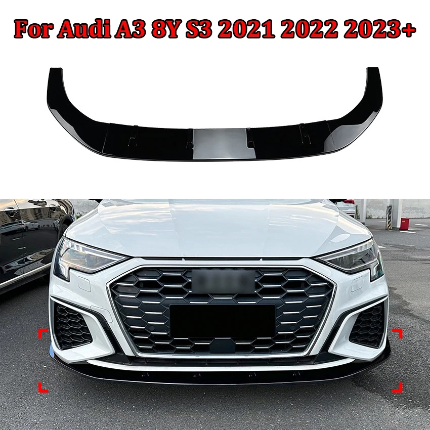 

Front Bumper Spoiler Splitter Lip for Audi A3 8Y S3 2021 2022 2023+ Gloss Black Lower Guard Plate Blade Kit Protector