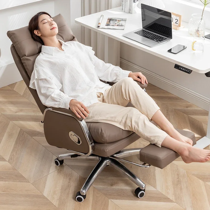 Home Comfort Computer Chair Boss Chair Comfortable Sedentary Office Swivel Chair Head-layer Leather Relax Ergonomic Furniture