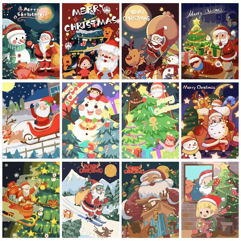 

GATYZTORY Cartoon Painting By Numbers Christmas Tree Santa Clause Drawing By Numbers Wall Art Gift For Adults Kids Home Decors