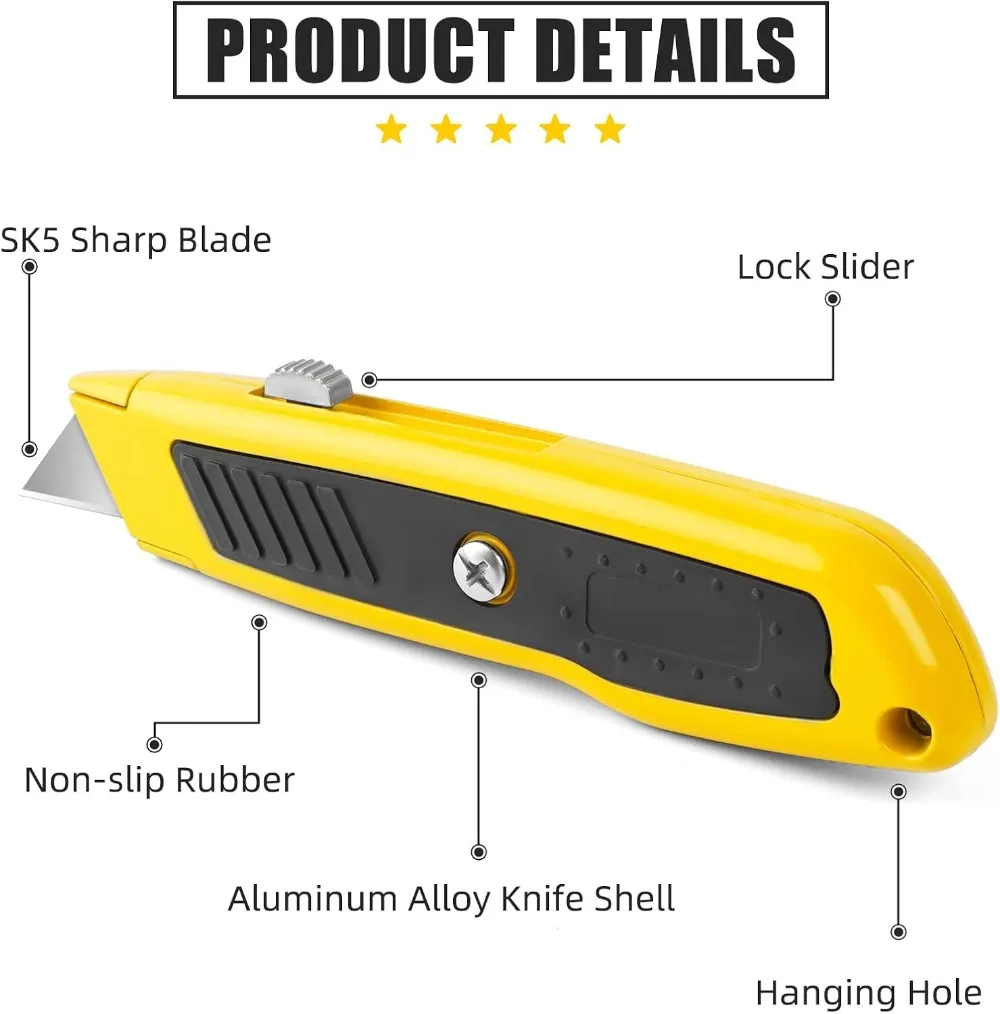 4 Pack Retractable Box Cutters, Utility Knives with 10 Blades, Heavy Duty for Cardboard, Carpet, Paper view 5