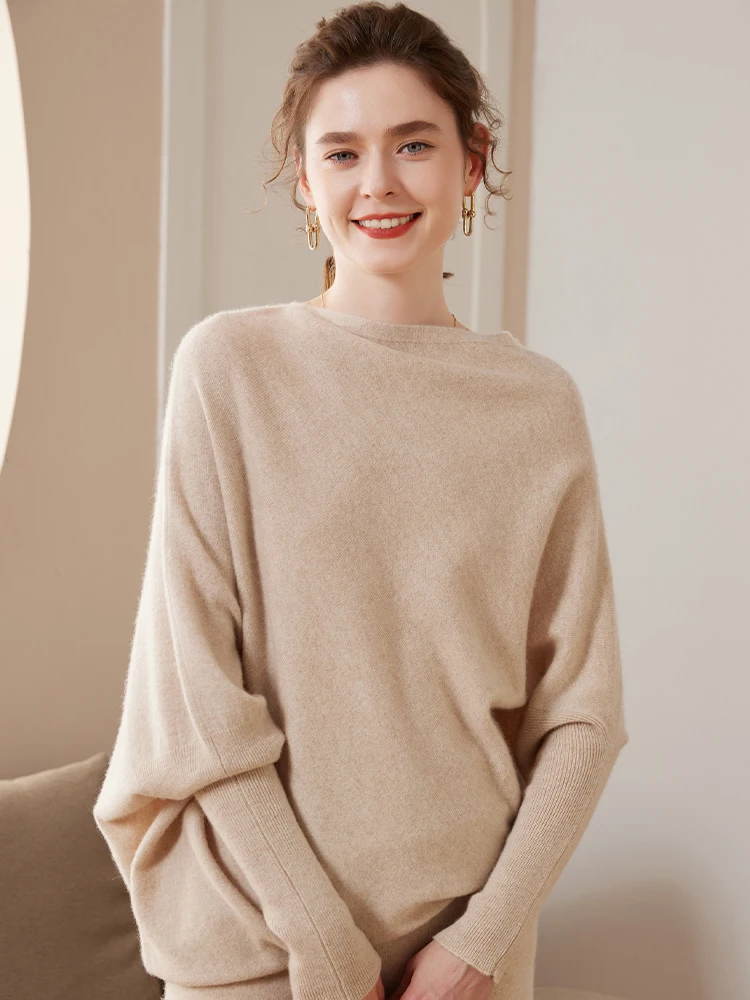 TLOML 高級女性の 100% カシミヤバットシャツビッグショールプルオーバー秋冬ソフト暖かいラップオフィスレディカシミヤニットトップス