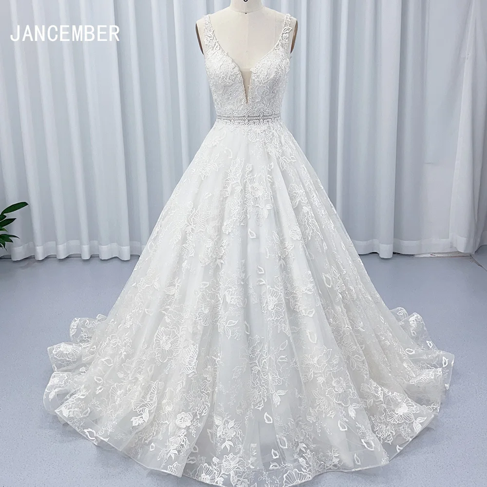 Jancember Elegant A-Line Women Wedding Dresses Bright Lace Bridal Gowns Length Spaghetti Straps Princess 2024 Vestidos De Novias