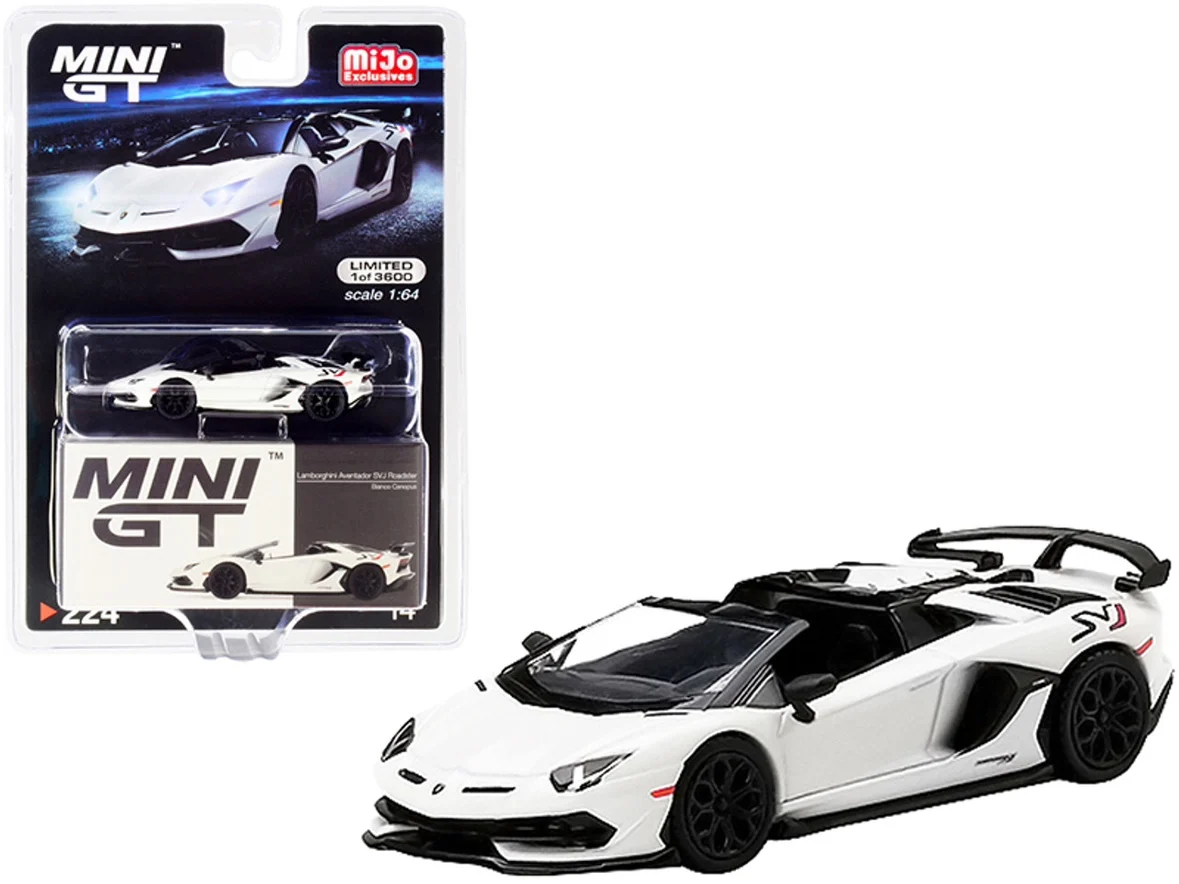 TSM MINI GT 1:64 #224  Aventador SVJ Roadster Bianco Canopus Die-cast alloy car model  gifts