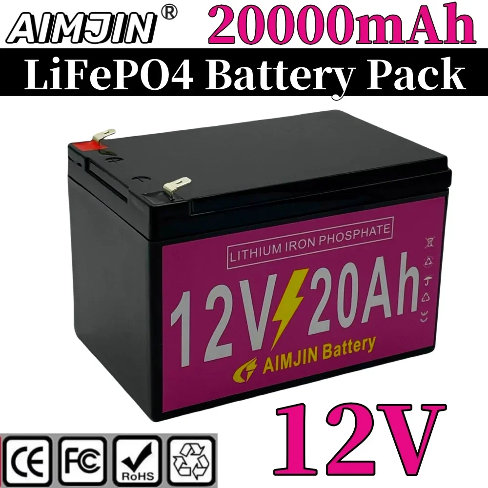 12V/12.8V 20Ah LiFePO4 Lithium Iron Phosphate Battery Pack Built-in 12.8V 20A for Electric Boat Motor Solar Inverter