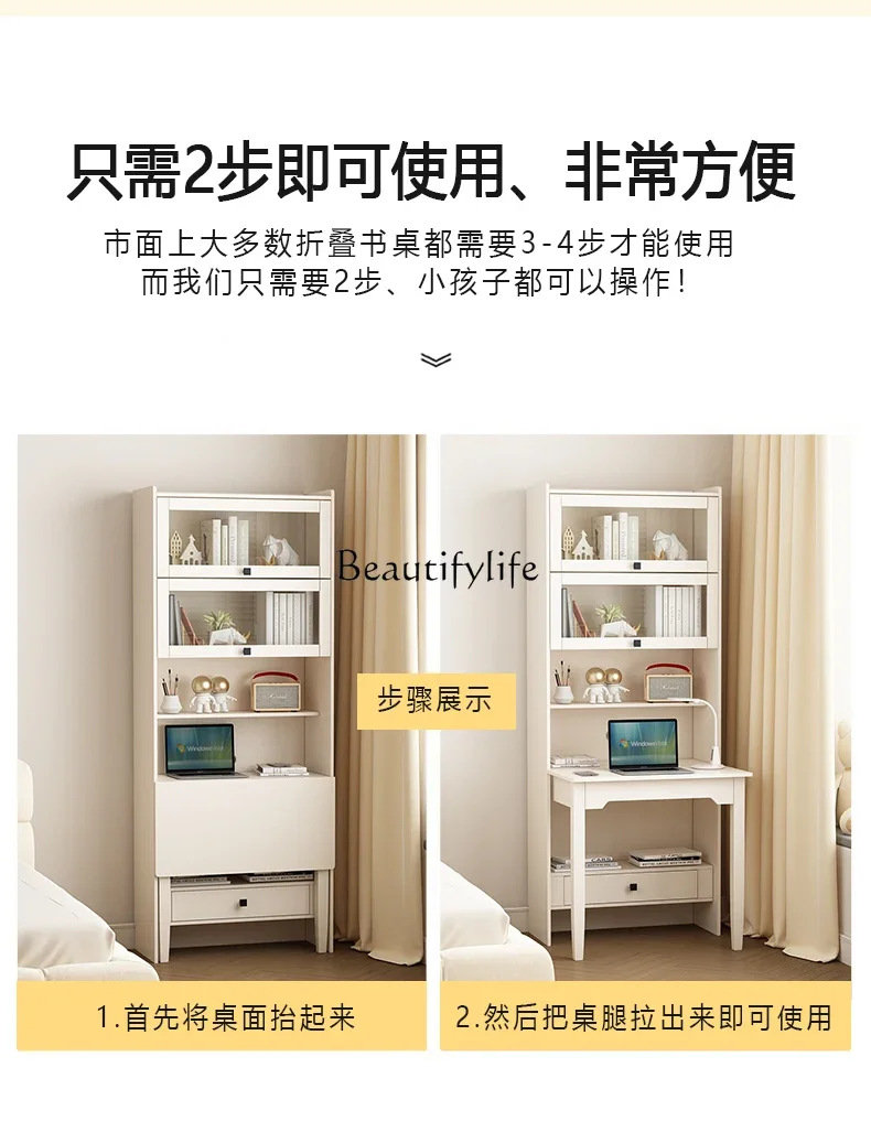 LXSolid Wood مكتب متكامل قابل للطي حديث قابل للسحب متعدد الوظائف رف كتب للطلاب SSS