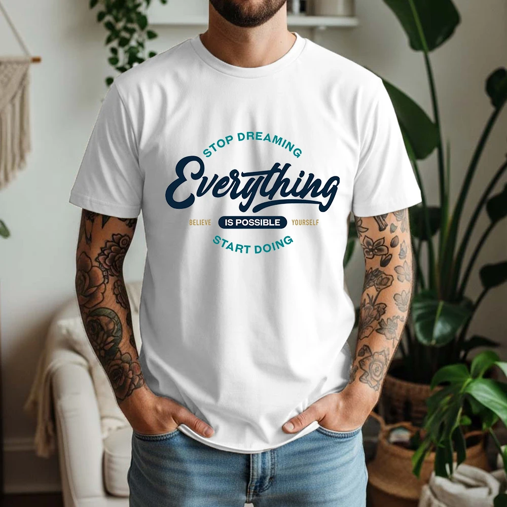 Mens 100% Cotton Short Sleeve T Shirt Believe Yourself Motivational Graphic Print Breathable Casual Summer Daily Tees