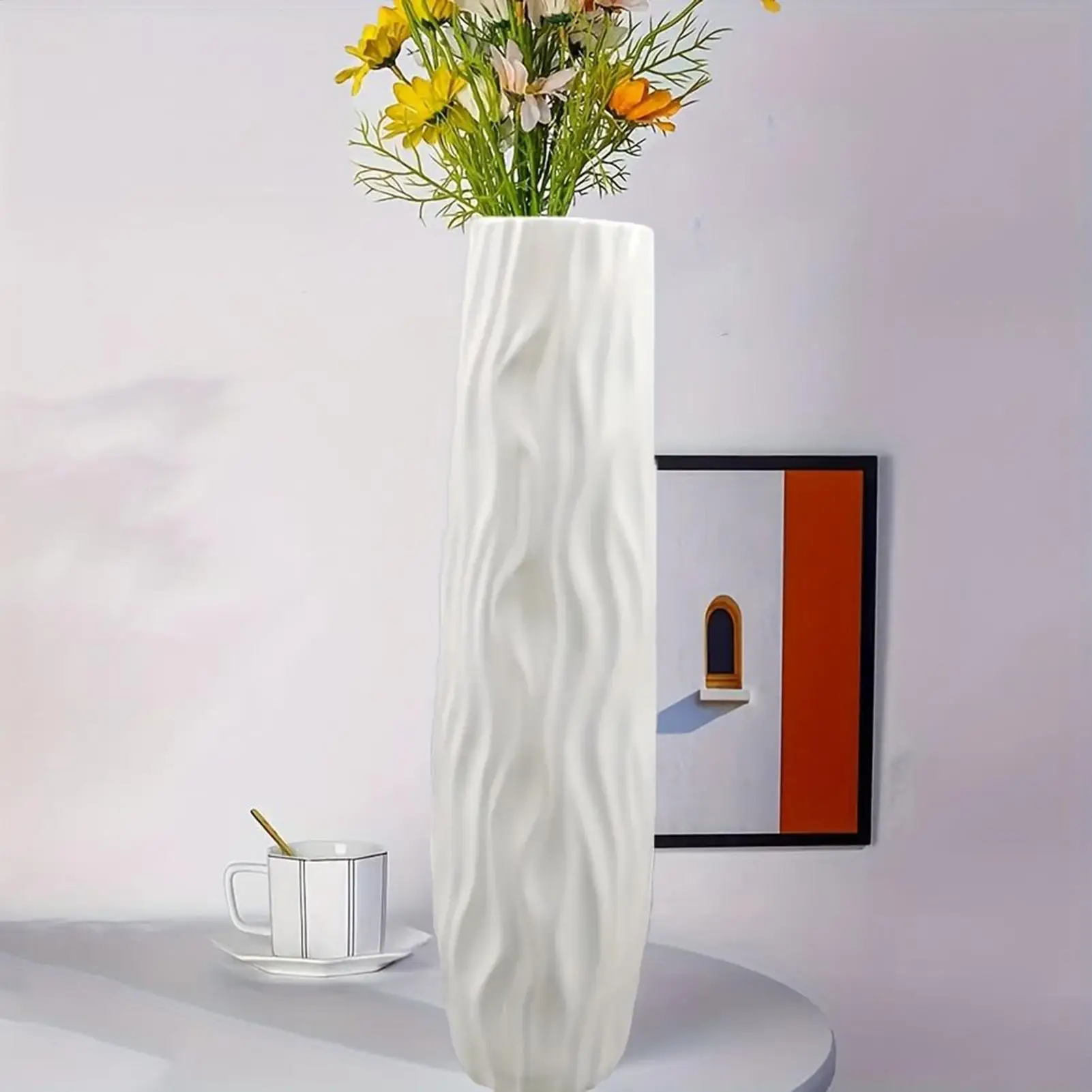 Floor Vase 3D Relief Floor Centerpiece Standing Hydroponic Vase for Home Living Room Kitchen Bedroom Dining Entryway Wedding