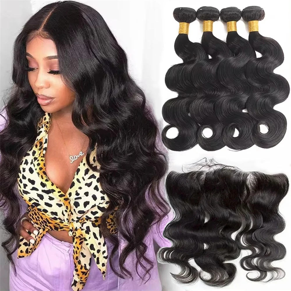 Body Wave Bundles With Closure 13x4 Brazilian Hair Weave 3 Bundles With 13x4 Lace Frontal 30 32 Inch Human Hair Bundle And Front