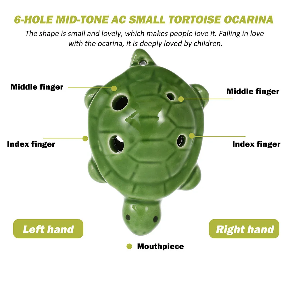 

2Pcs Creative Tortoise-Shaped Ocarina 6 Hole Ceramic Instrument for Beginner Kids Portable Music Practice Tool